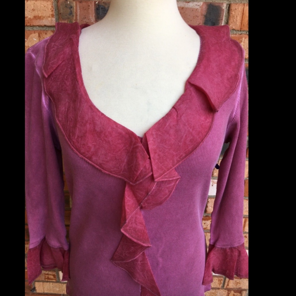 Barbara Lesser Studio Ruffled Shirt Size Medium - Picture 2 of 8
